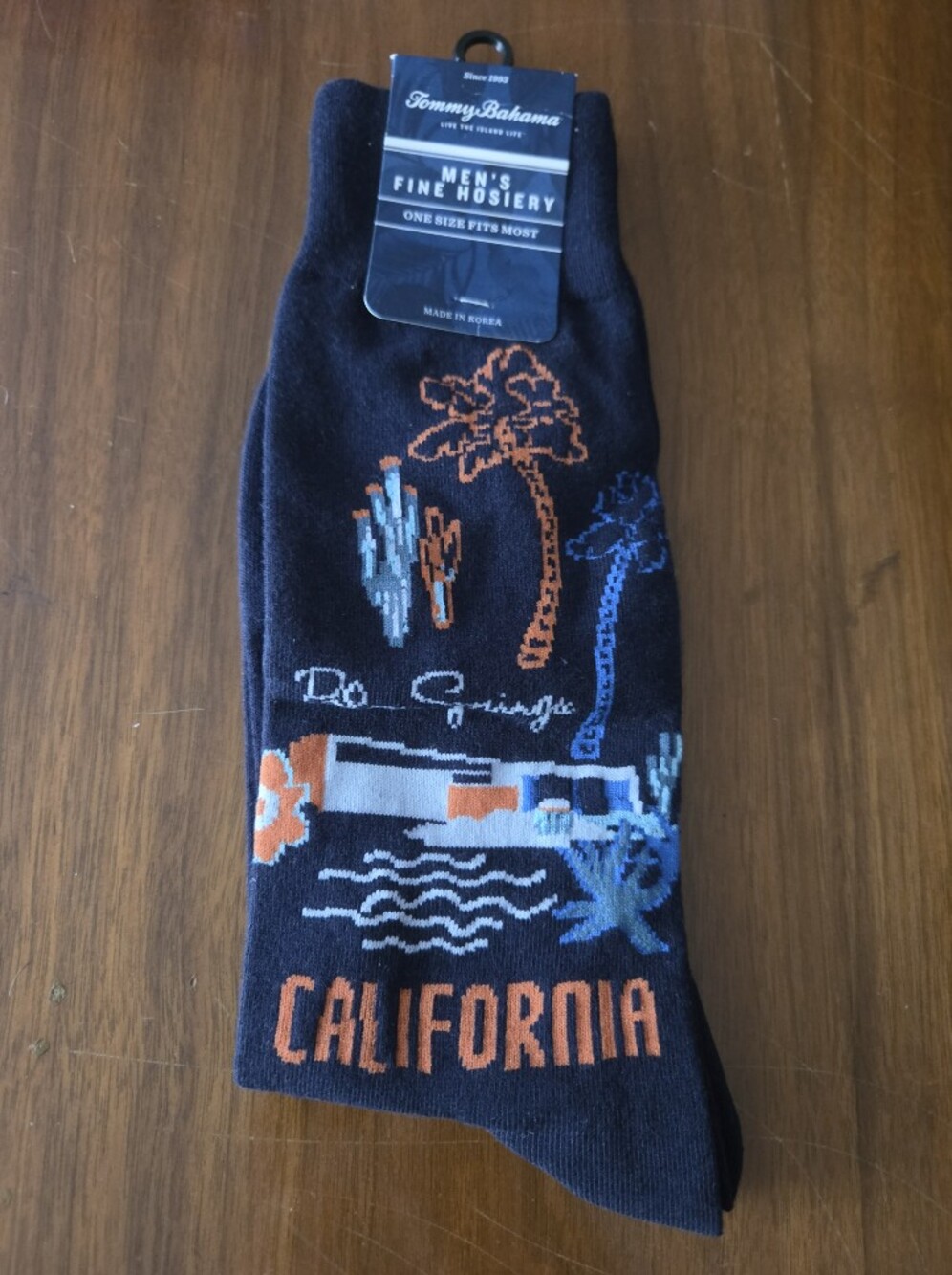 Men's Navy Tommy Bahama California Socks with Orange & Blue Palm Design
